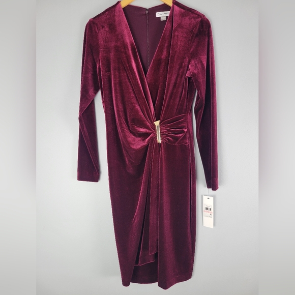Calvin Klein Elegant Aubergine Velvet Dress - Picture 3 of 5